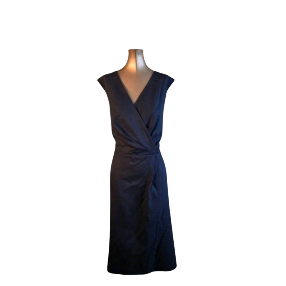 Pendleton Black 100% Virgin Wool Sleeveless V-Neck Wrap Sheath Dress Plus 16W